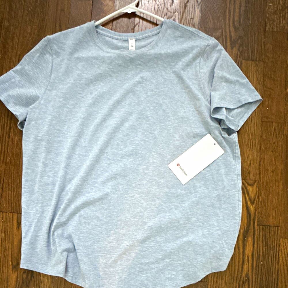 Lululemon Women’s Blue Solid Crew Neck Short Sleeve Pima Cotton Stretch Tee 14